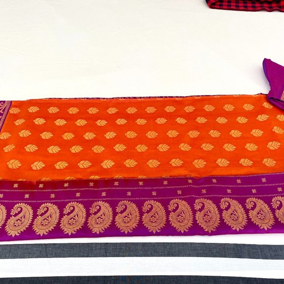 Traditional Indian pure silk saree in Orange and Pink - Picture 1 of 4
